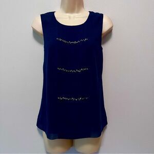 J. Crew Navy Blue Sleeveless Top with Beaded Accents Size 2